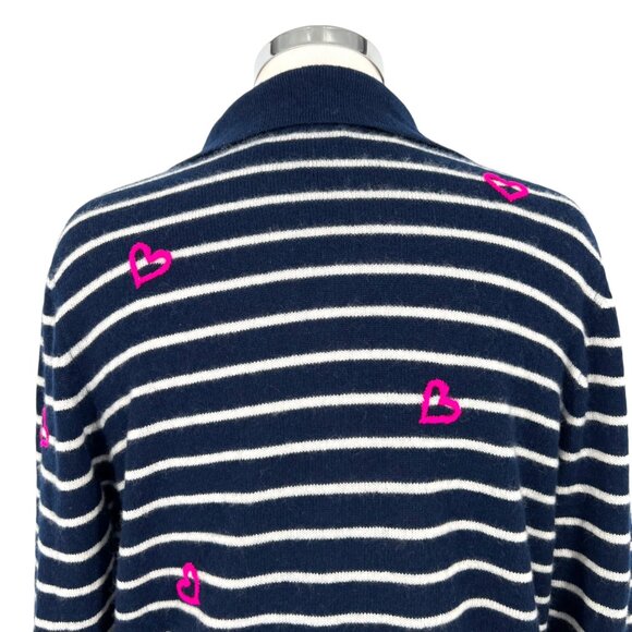 Charter Club Cashmere Striped Heart Sweater Navy Blue White Size Large - Picture 9 of 13